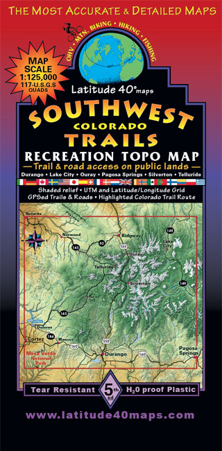 Southwest Colorado Trails | Recreation Topo Map | Latitude 40° maps