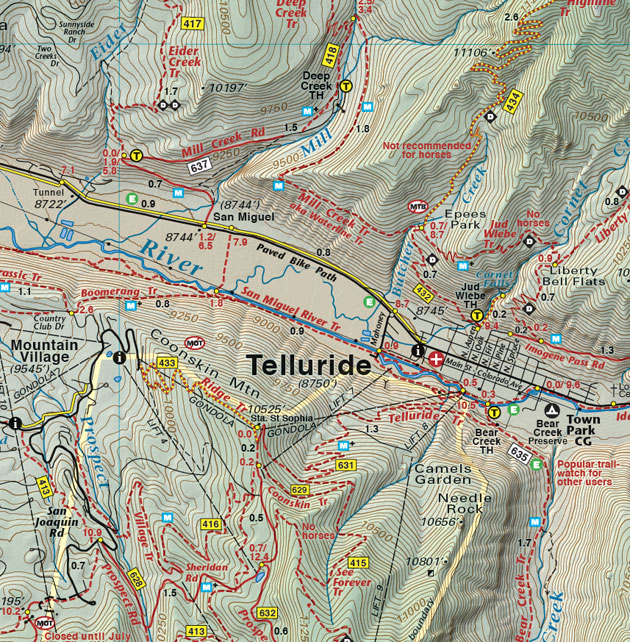 Telluride Silverton Ouray Trails Colorado Topo Map