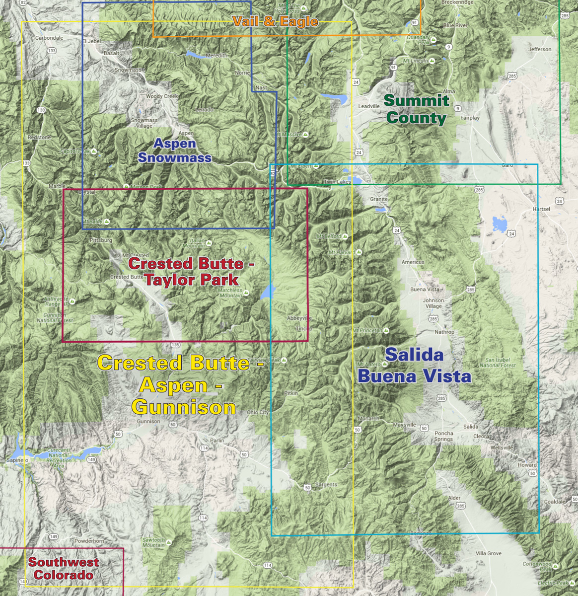 Central Colorado recreation map